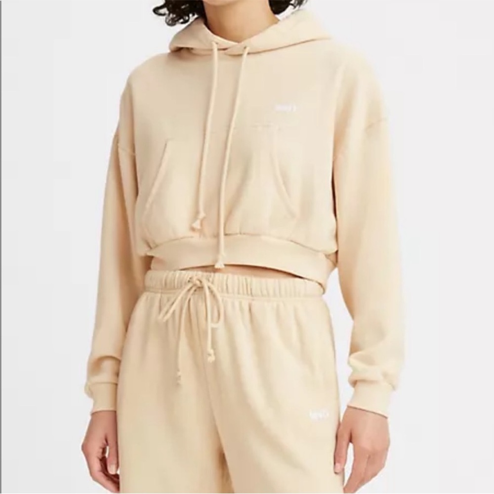 Levi’s Laundry Day Cropped Hoodie Sweatshirt Cream Size Medium
